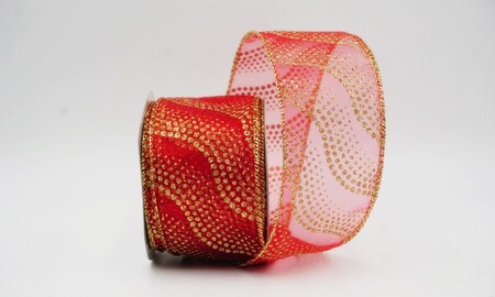 Rood glitterlint met golvend stippenpatroon_KW0475G-7